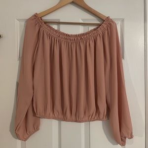 ASTR The Label Cropped Off the Shoulder Pink Top